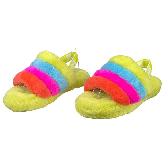 UGG Kids Fluff Yeah Yellow Multicolor Slingback Slide Size US 5 - Picture 12 of 12